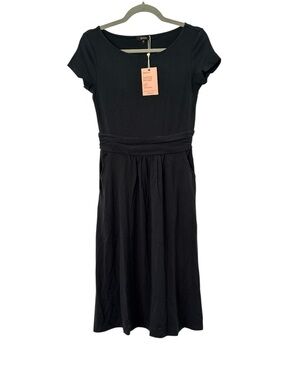 Quince NWT Tencel Jersey Ruched Waist Dress in Black Size Small